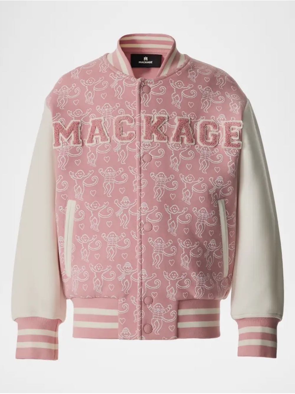 Mackage Roller Rabbit kids ' Pink & Cream Logo Varsity Jacket